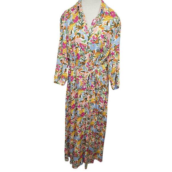 Eloquii Elements Colorful Floral Belted Maxi Shirt Dress - Size 16 - Picture 4 of 10
